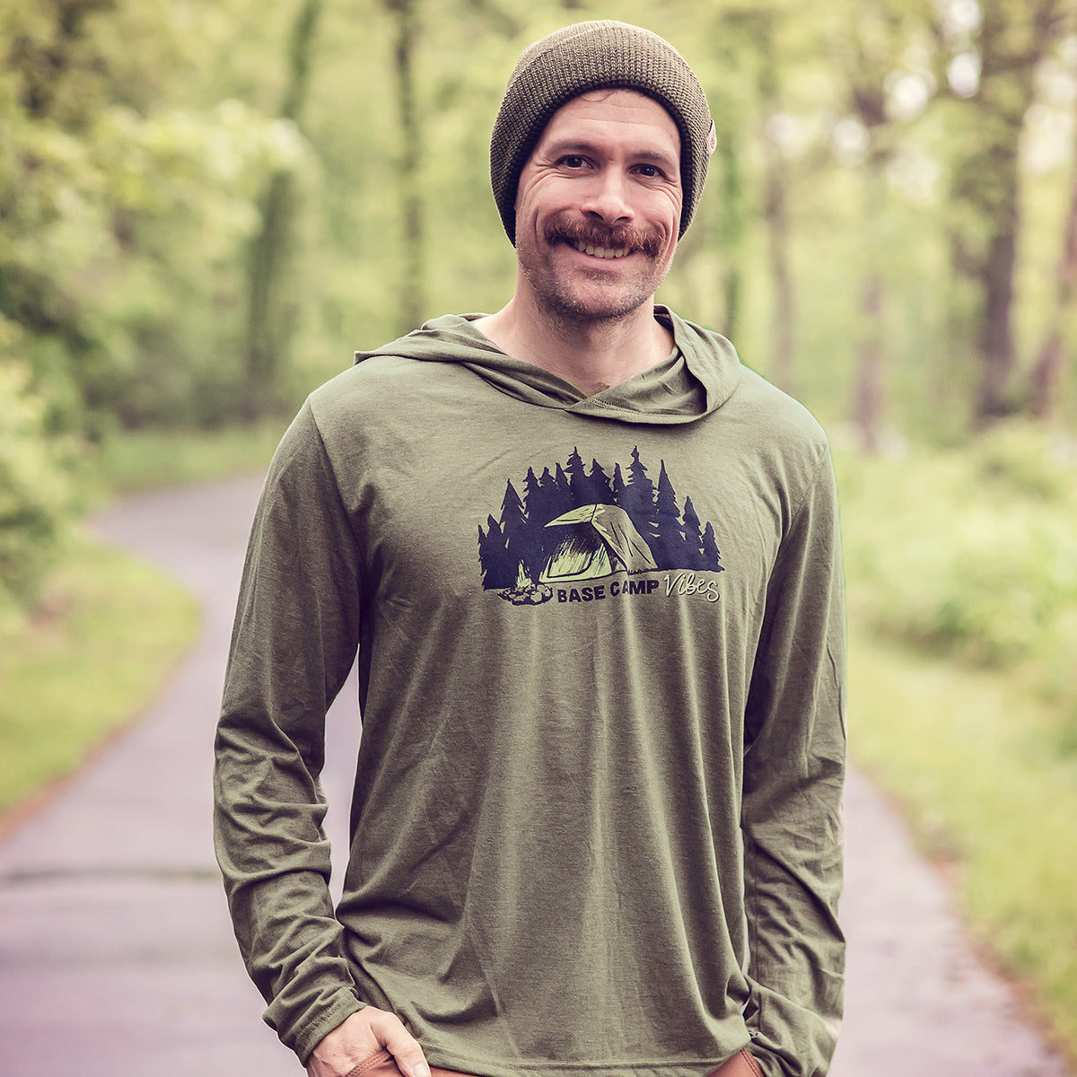 Base Camp Vibes, hooded long sleeve triblend